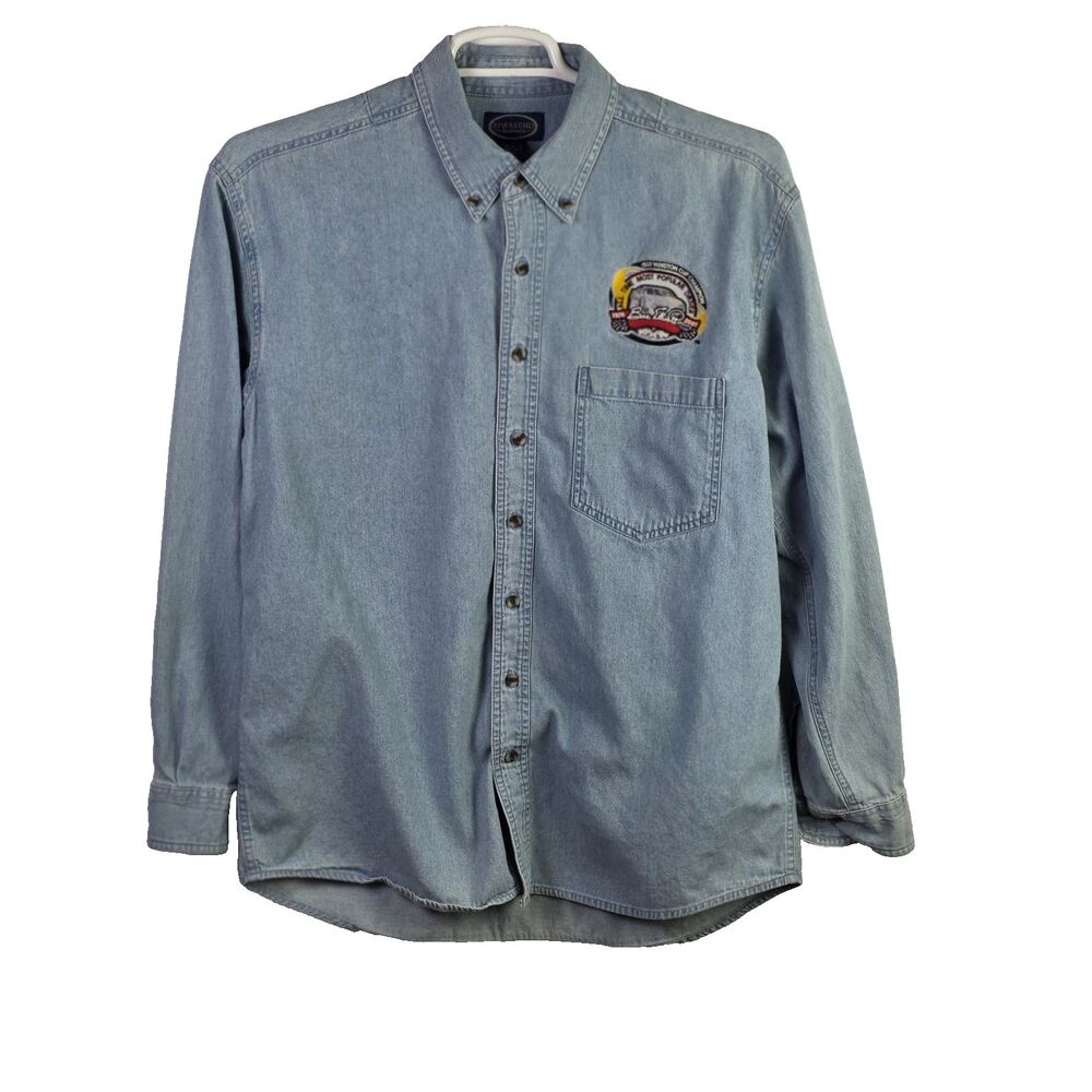 2001 Bill Elliott Winston Cup Men's Large Blue Denim Embroidered Shirt * Flaws*